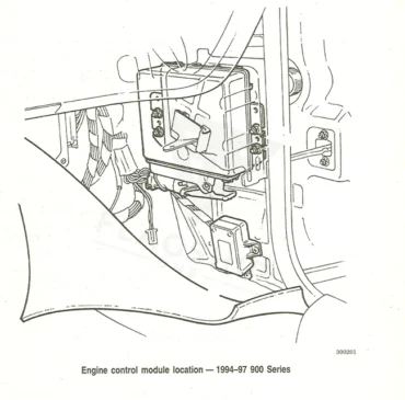 Factory location diagram for the 1995 Saab 900 engine control module