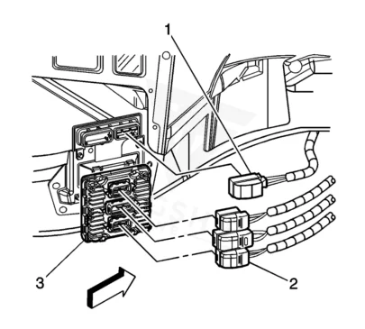 Factory location diagram for the 2005 Cadillac XLR engine control module