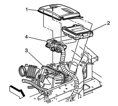 Factory location diagram for the 2007 Buick Terraza engine control module