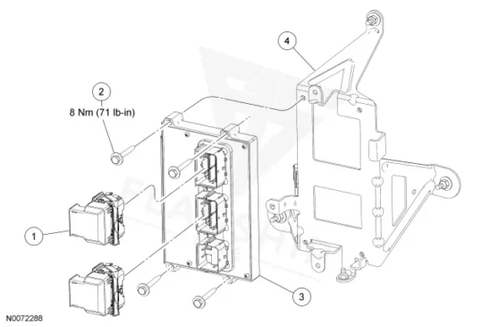 Figure from the factory control-module removal procedure for the 2009 Mercury Milan