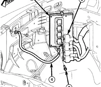 Factory location diagram for the 2010 Dodge Dakota engine control module