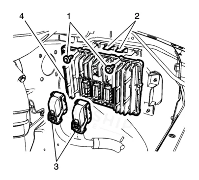 Figure from the factory control-module removal procedure for the 2016 GMC Savana