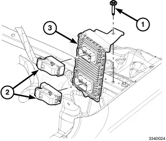 Figure from the factory control-module removal procedure for the 2017 Dodge Challenger
