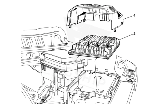 Figure from the factory control-module removal procedure for the 2017 GMC Terrain